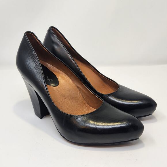 Earthies Shoes - Earthies Women Talera Black Leather Pumps Heels Size 6 B Pointed Toe Retro Pinup